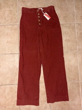 Marine Layer Wide-Leg Button-Front Pants in Rust Red